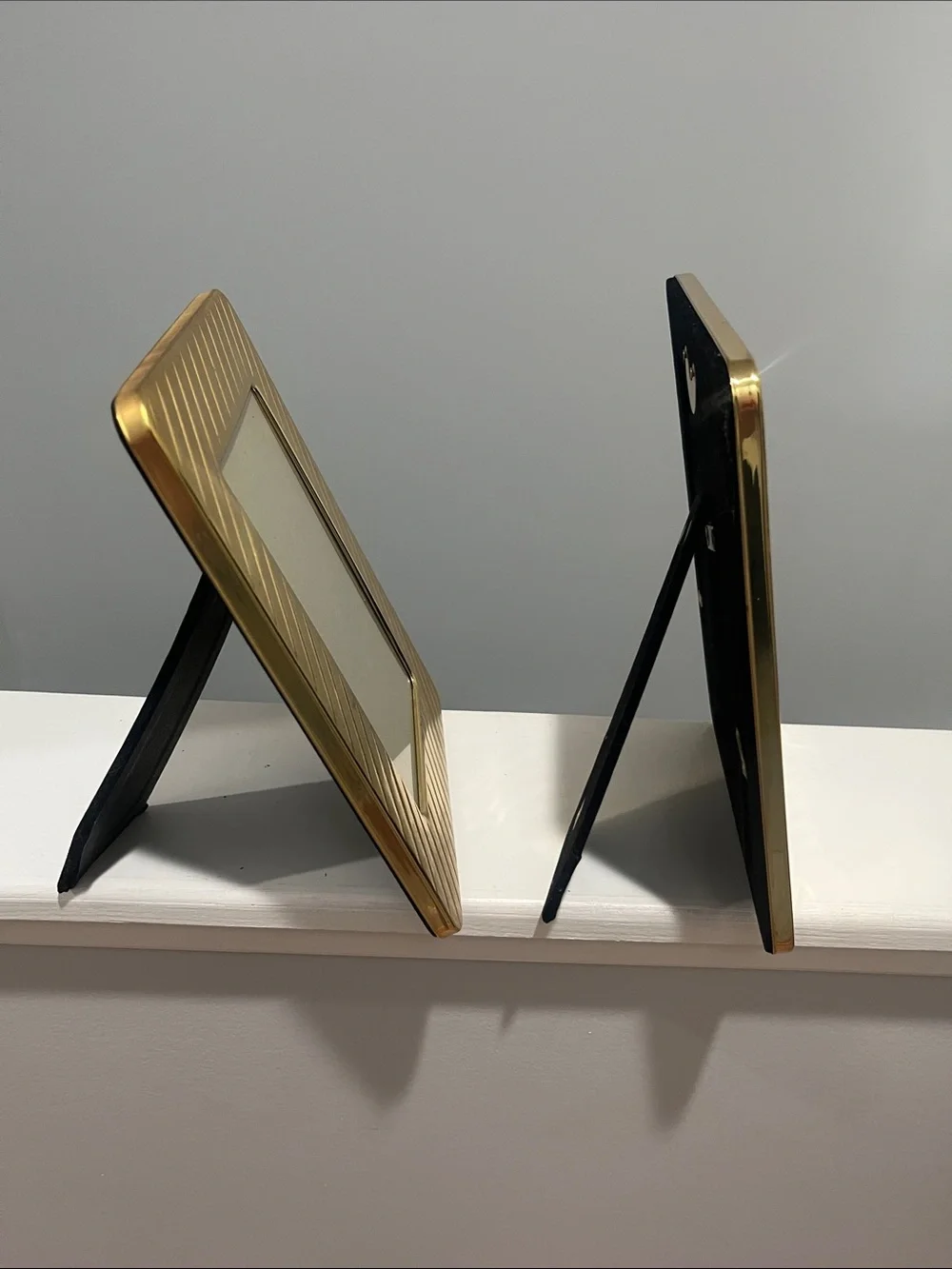 90s Pair Solid Brass Gold Photo Frame 5x7 Hand Polished Lacquer Coated
